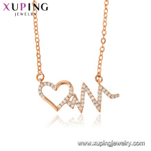 44465 Xuping nueva llegada joyería de las mujeres en forma de corazón chapado en oro rosa colgante collar con circón